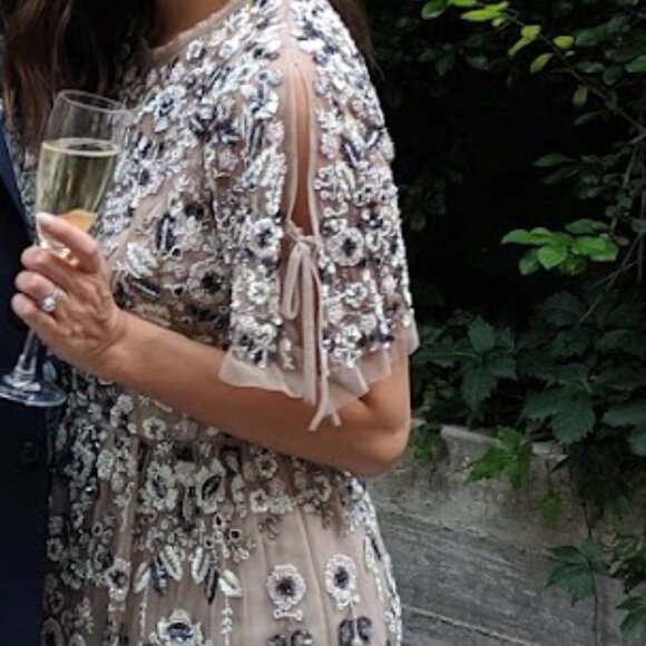 NEEDLE & THREAD Embellished Tulle Midi Dress Blush/Champagne US 4 UK 8 - Picture 4 of 10